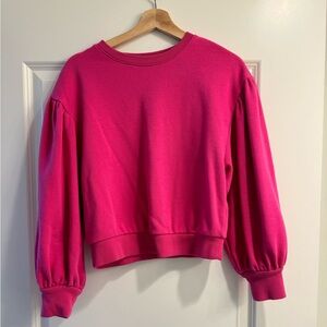 Bright Pink Cropped Puff Sleeve Crewneck Sweatshirt